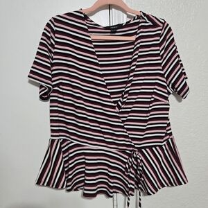 Striped Wrap Top in Black, White, and Pink